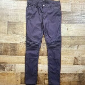 Ribbed Moto Skinny Pants in Deep Plum